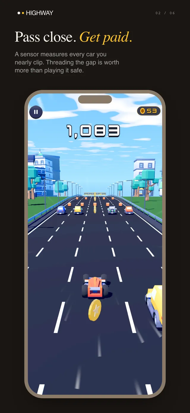 The car passing close beside another at speed