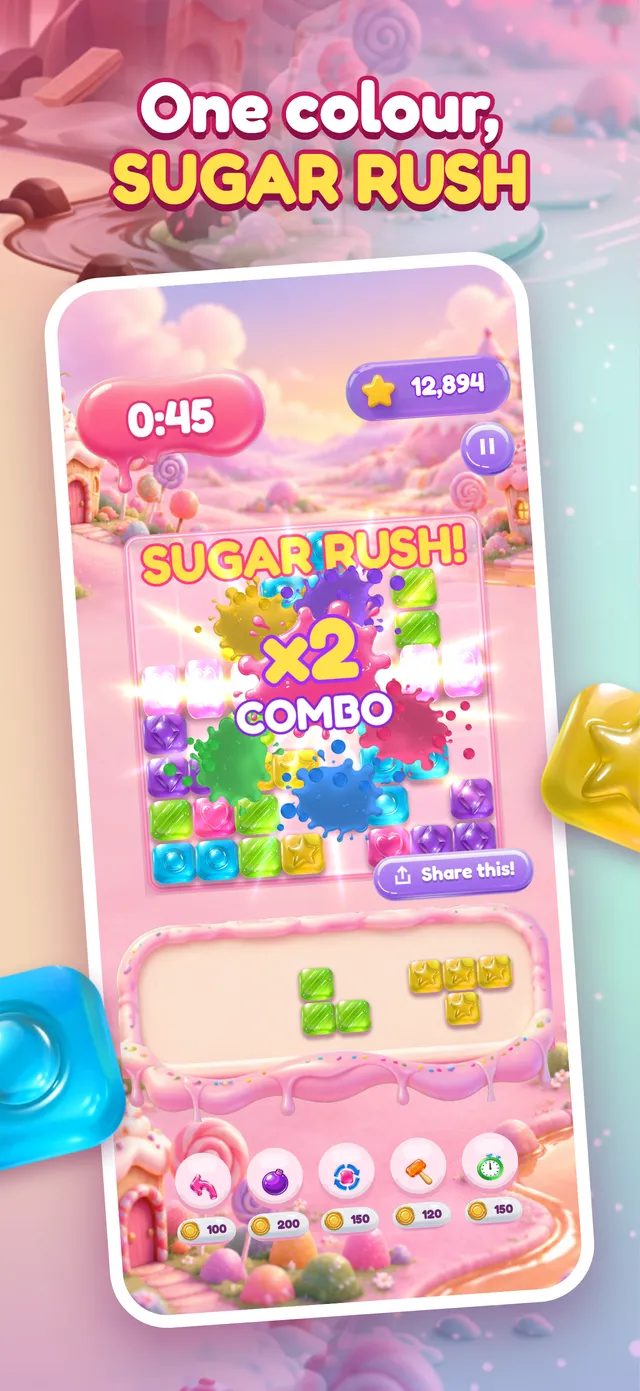 A one-colour line clearing into a SUGAR RUSH